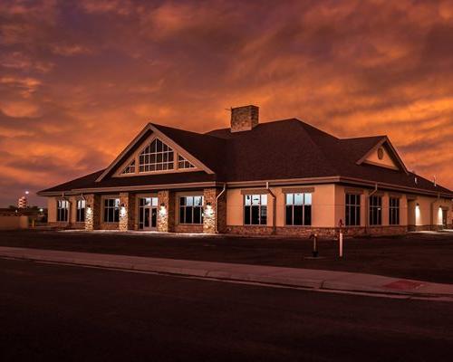 Nighttime photo of Dining Facility exterior